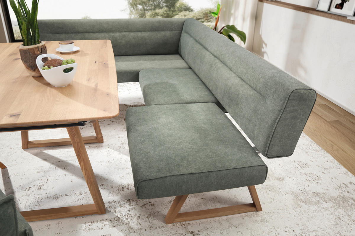 ECKBANK in Holz, Textil Grün, Eichefarben  - Eichefarben/Grün, Konventionell, Holz/Textil (170/230cm) - Moderano