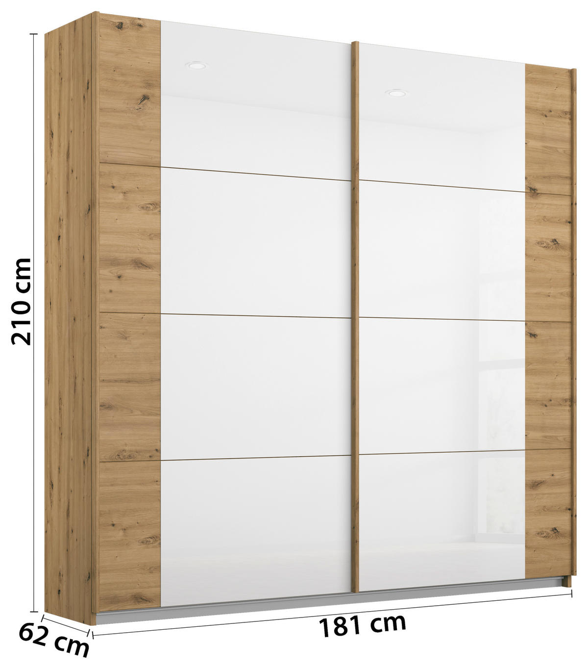 SKRIŇA S POS. DVER. – HOR.VED, biela, dub artisan, 181/210/62 cm - biela/dub artisan, Modern, kov/kompozitné drevo (181/210/62cm) - Rauch Möbel