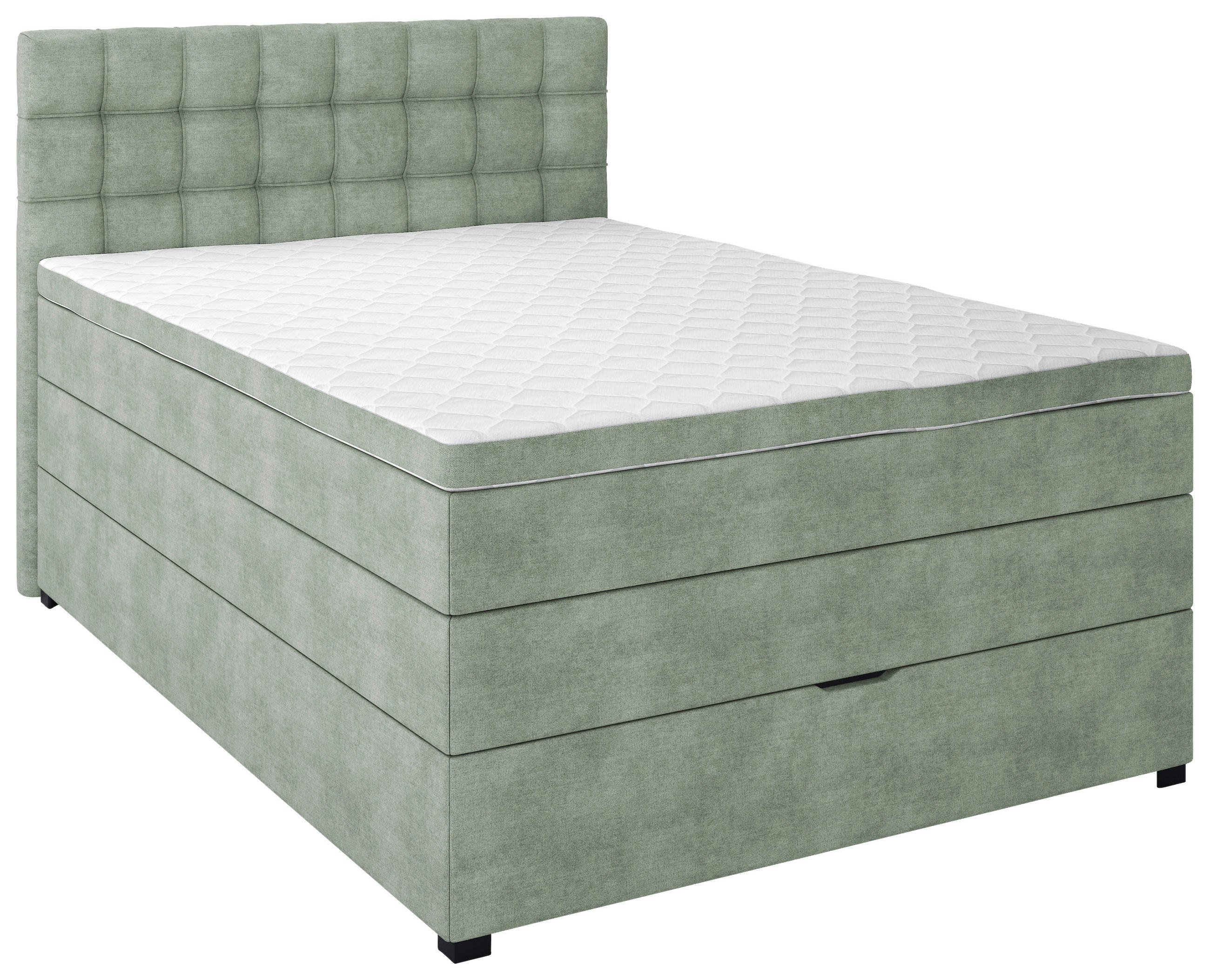 BOXSPRINGBETT 120/200 cm,  in Grün, Matratze, Bettkasten, Topper, H3 = fest  - Schwarz/Grün, KONVENTIONELL, Kunststoff/Textil (120/200cm) - Boxxx