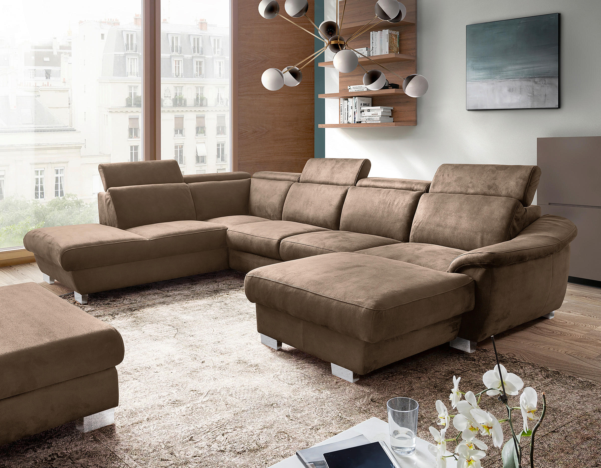 WOHNLANDSCHAFT  in Mikrofaser Braun  - Chromfarben/Braun, Design, Textil/Metall (273/347/238cm) - Livetastic