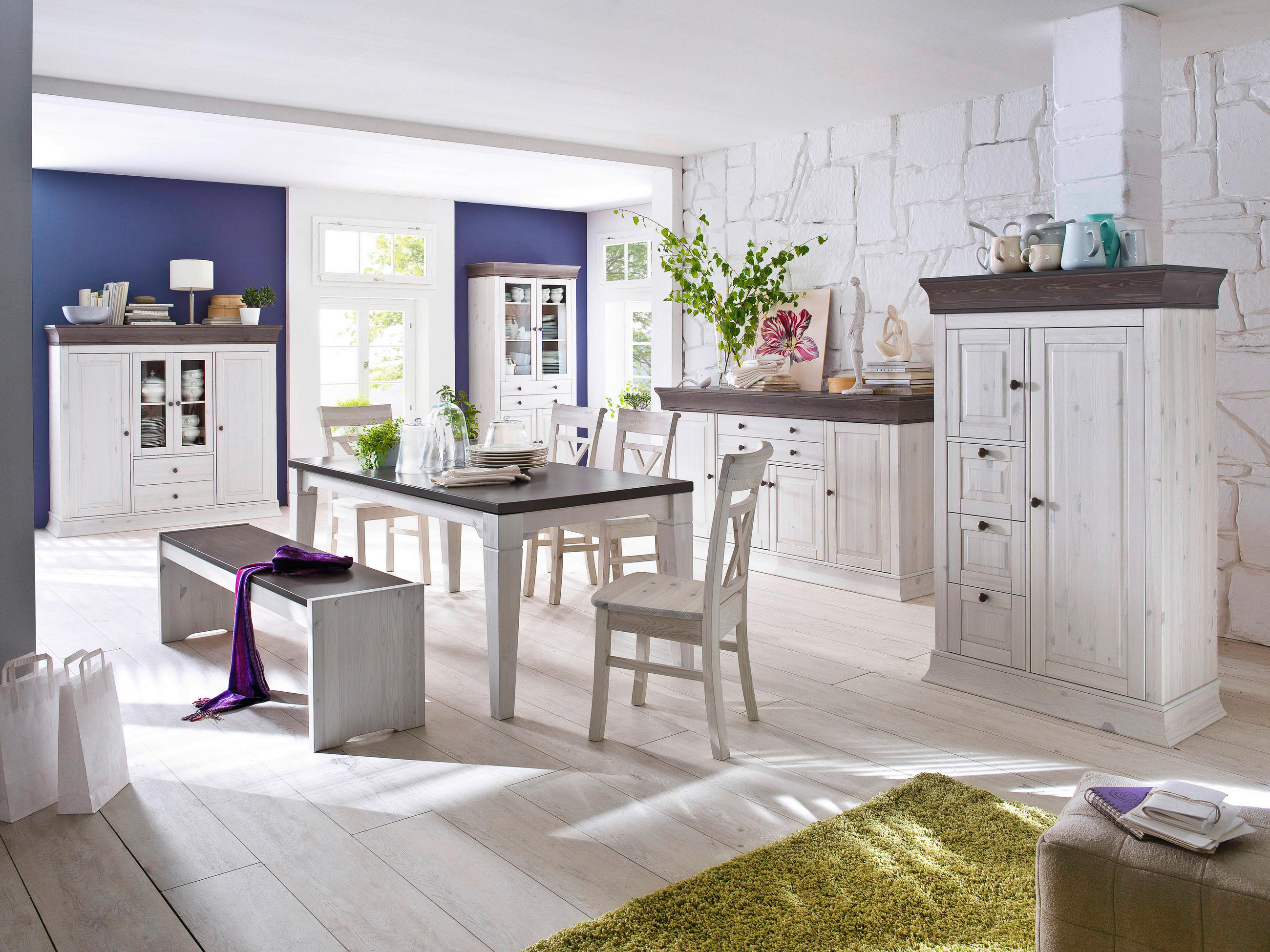 SITZBANK Kiefer massiv Grau, Weiß - Weiß/Grau, Design, Holz (160/48/40cm) - Carryhome