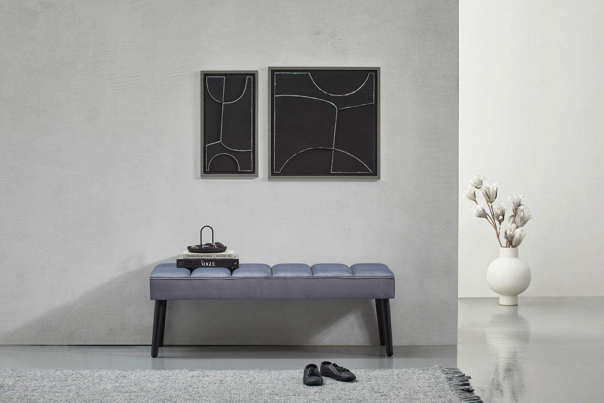SITZBANK in Textil Grau, Schwarz  - Schwarz/Grau, Lifestyle, Holz/Textil (120/43/40cm) - Xora