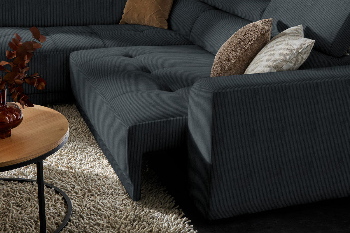 ECKSOFA in Feincord Anthrazit  - Anthrazit/Schwarz, Design, Kunststoff/Textil (205/284cm) - MID.YOU
