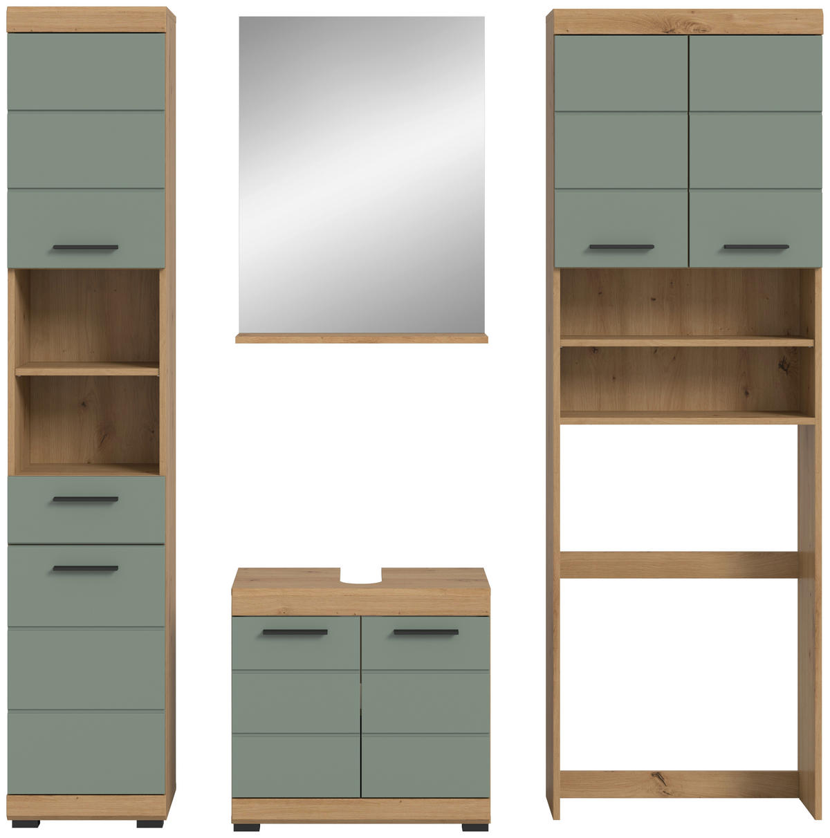 BADEZIMMER 4-teilig  in 180 cm  - Salbeigrün/Schwarz, MODERN, Glas/Holzwerkstoff (180cm) - MID.YOU