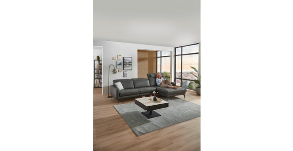ECKSOFA Anthrazit Echtleder Kopfteilverstellung  - Anthrazit/Schwarz, Design, Leder/Metall (323/179cm) - Dieter Knoll