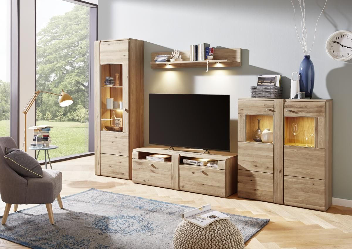 VITRINE Colorado Eichefarben 65/205/38 cm - Eichefarben/Alufarben, Konventionell, Glas/Holz (65/205/38cm) - Voleo