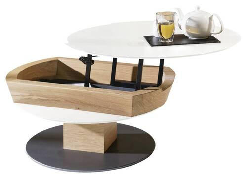 COUCHTISCH Wildeiche furniert, massiv ESG 80/80/38-58 cm rund Weiß, Eichefarben  - Eichefarben/Weiß, Natur, Glas/Holz (80/80/38-58cm) - Voglauer