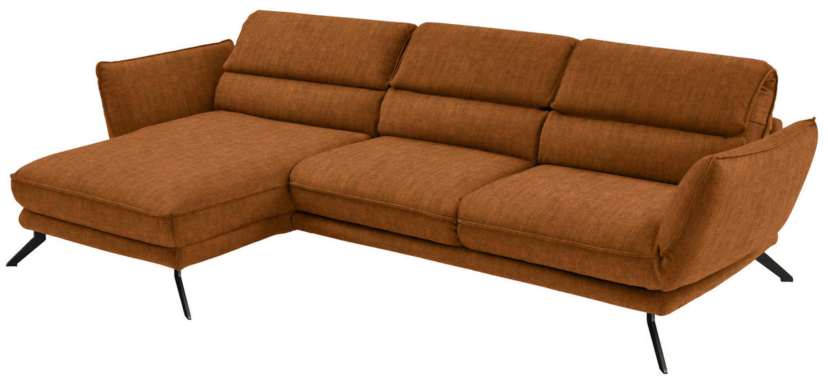 ECKSOFA in Velours Cognac  153/283 cm  - Cognac/Schwarz, Design, Textil/Metall (153/283cm) - Valdera