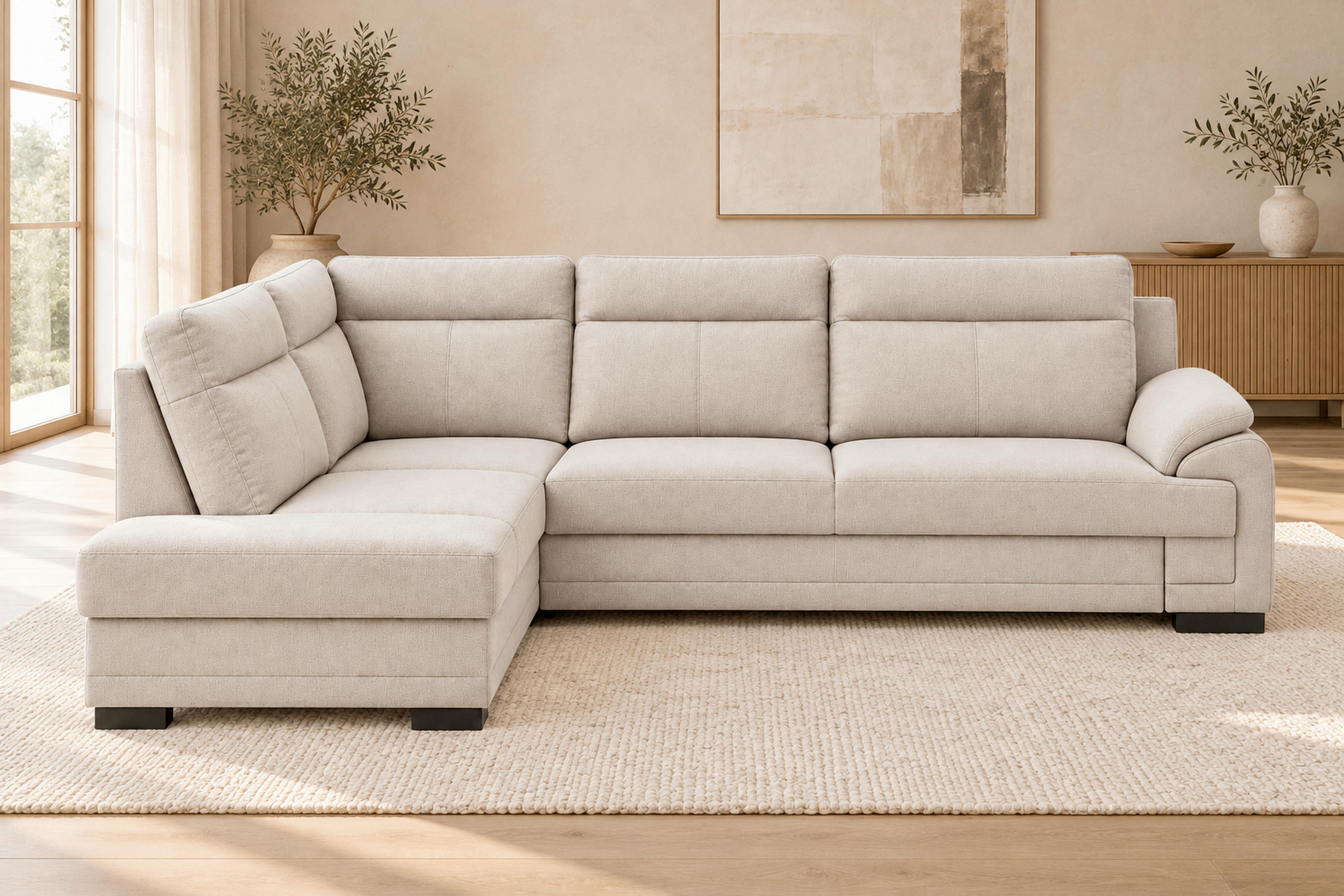 ECKSOFA ALTONA in Flachgewebe Sandfarben  - Sandfarben/Schwarz, Basics, Holz/Holzwerkstoff (272/207cm) - MID.YOU