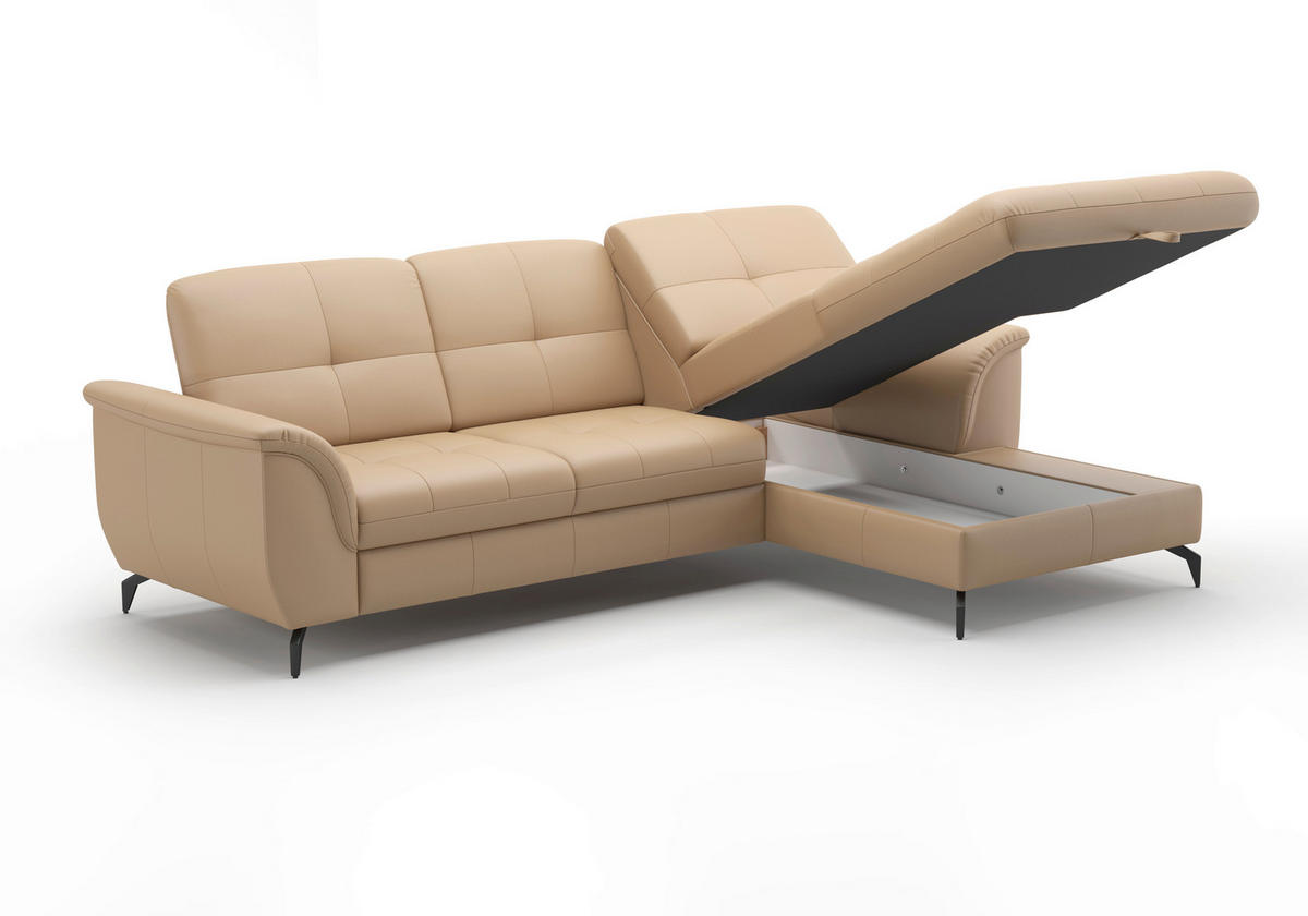 ECKSOFA in Echtleder Cappuccino  - Schwarz/Cappuccino, Modern, Leder/Metall (262/164cm) - Sit & More