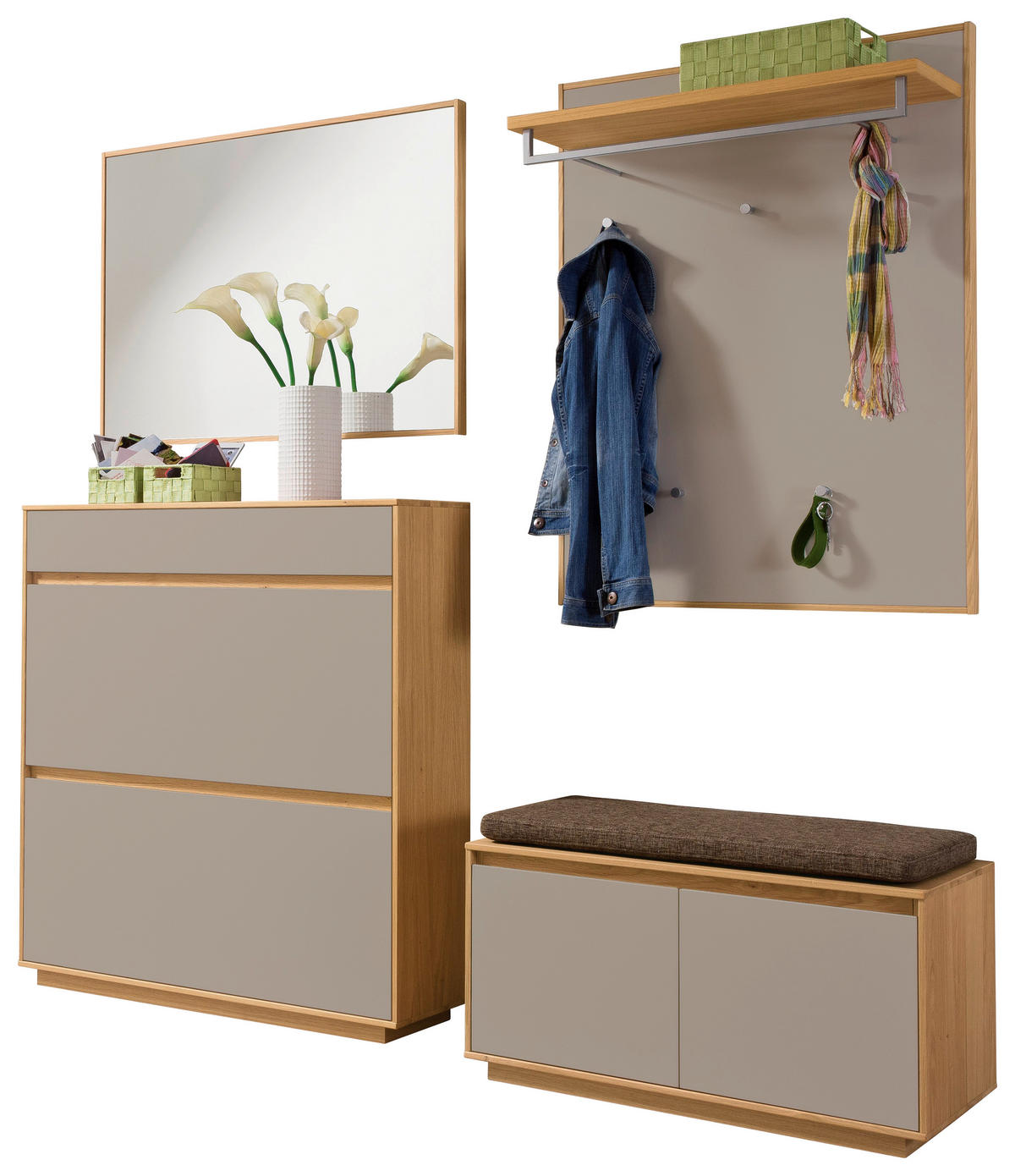 GARDEROBE 5-teilig  in 200/195/40 cm  - Sandfarben/Hellbraun, Basics, Glas/Holz (200/195/40cm) - Novel