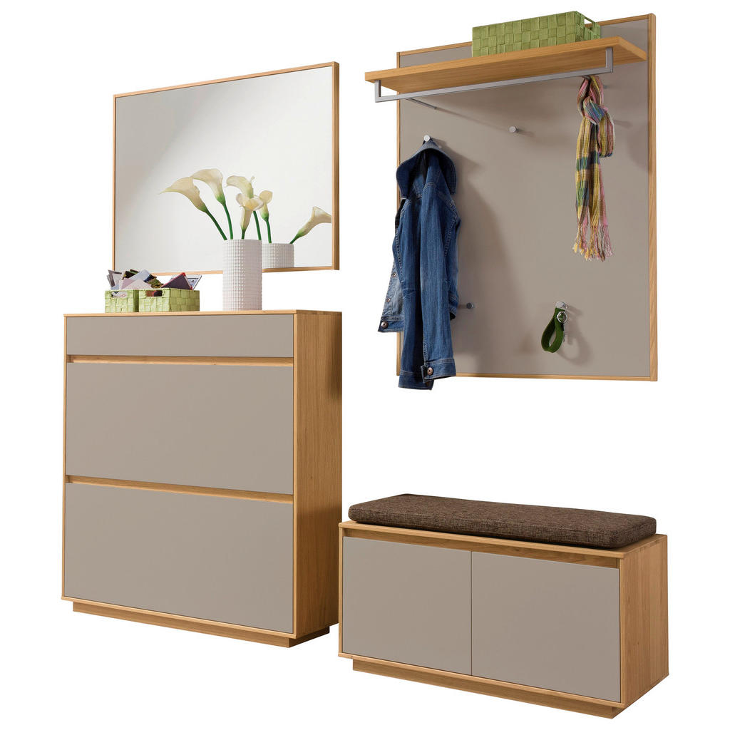 Thumbnail - Garderobe, Eiche, Sand, Hellbraun, Holz, Glas, Textil, Holzwerkstoff, 5-teilig, Eiche, teilmassiv, 200x195x40 cm, Golden...