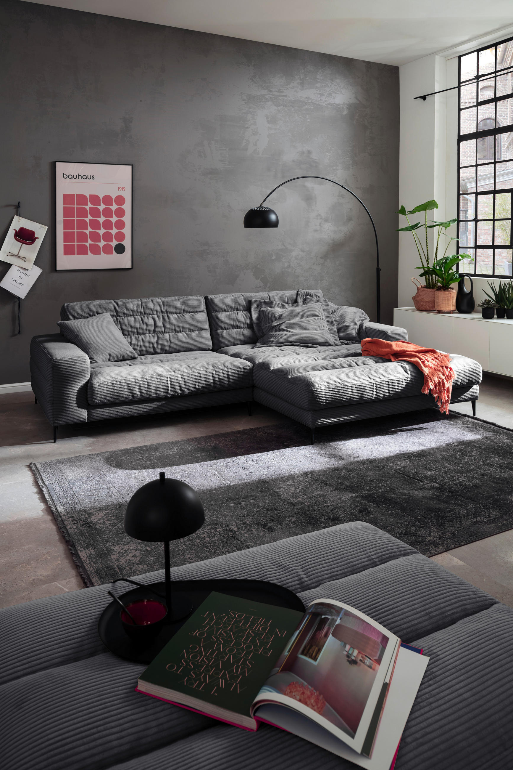 HOCKERBANK in Textil Dunkelgrau  - Dunkelgrau/Schwarz, Design, Textil/Metall (90/83/125cm) - Dieter Knoll