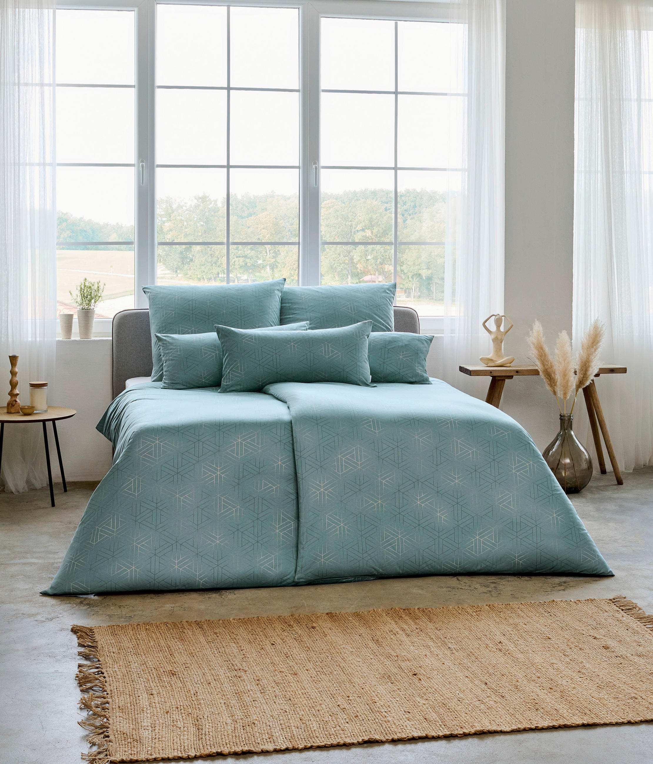 Thumbnail - Estella Bettwäsche Pippa, Mintgrün, Textil, Graphik, 155x220 cm, Oeko-Tex® Standard 100, bügelfrei, atmungsaktiv, hautfr...