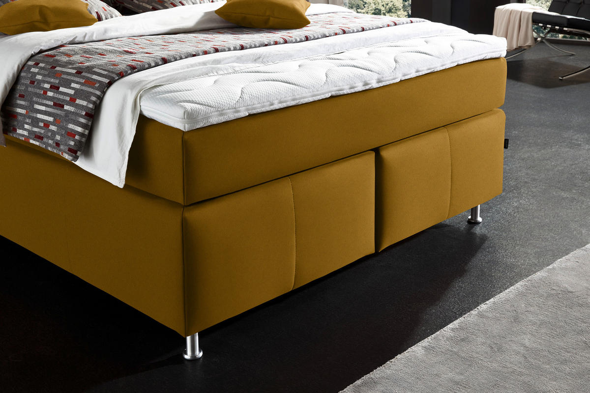 BOXSPRINGBETT 140/200 cm  in Currygelb  - Currygelb/Alufarben, Konventionell, Textil/Metall (140/200cm) - Dieter Knoll
