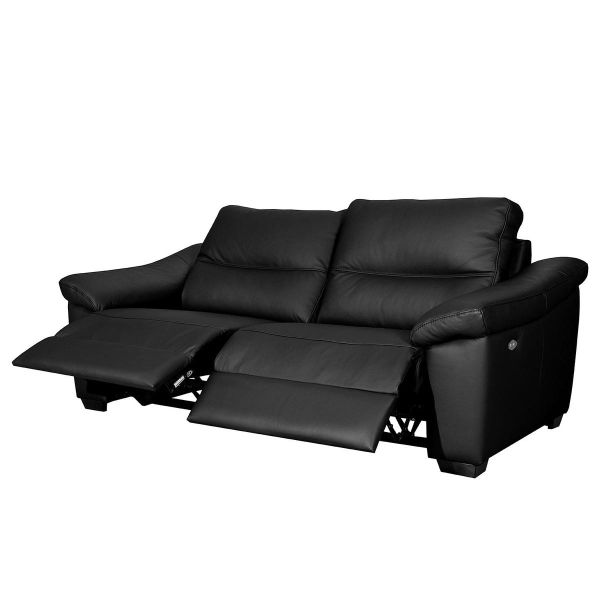 2,5-SITZER Echtleder Schwarz  - Schwarz, Design, Leder/Holz (214/97/97cm) - Livetastic