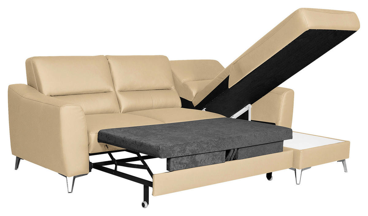 ECKSOFA in Lederlook Echtleder Beige  - Chromfarben/Beige, Design, Leder/Textil (241/168cm) - Livetastic