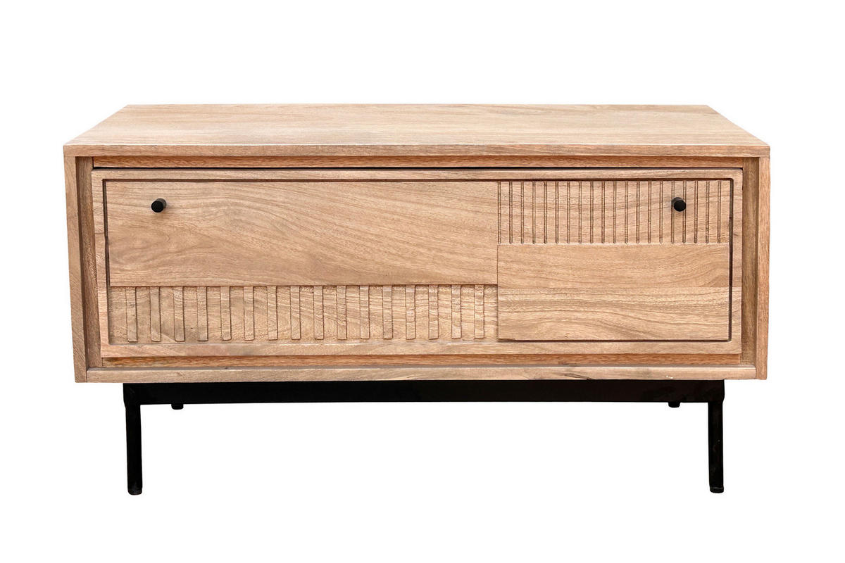 SCHUHSCHRANK Mangoholz massiv Naturfarben, Schwarz  - Schwarz/Naturfarben, Design, Holz/Metall (85/45/40cm) - MID.YOU