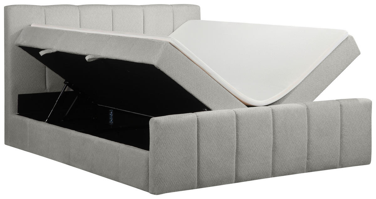 BOXBETT 180/200 cm,  in Grau, gepolstertes Kopfteil, Bettkasten, Topper, Matratzen, H3 + H3 = fest  - Schwarz/Grau, Basics, Kunststoff/Textil (180/200cm) - Chameo