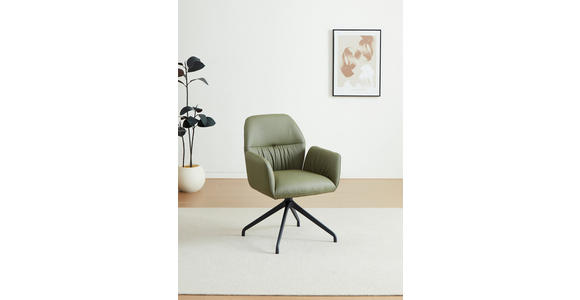 ARMLEHNSTUHL  Sitzfläche 360° drehbar, automatische Rückholfunktion  Echtleder  - Schwarz/Hellgrün, Design, Leder/Metall (62/89/63cm) - Dieter Knoll