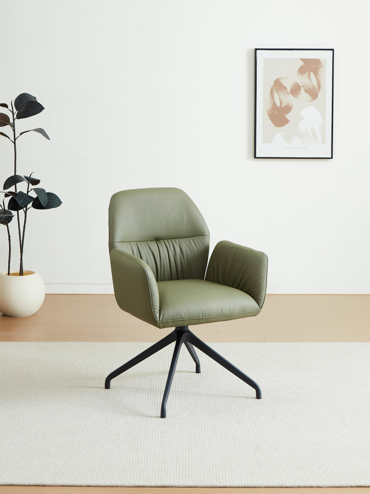 ARMLEHNSTUHL  Sitzfläche 360° drehbar, automatische Rückholfunktion  Echtleder  - Schwarz/Hellgrün, Design, Leder/Metall (62/89/63cm) - Dieter Knoll