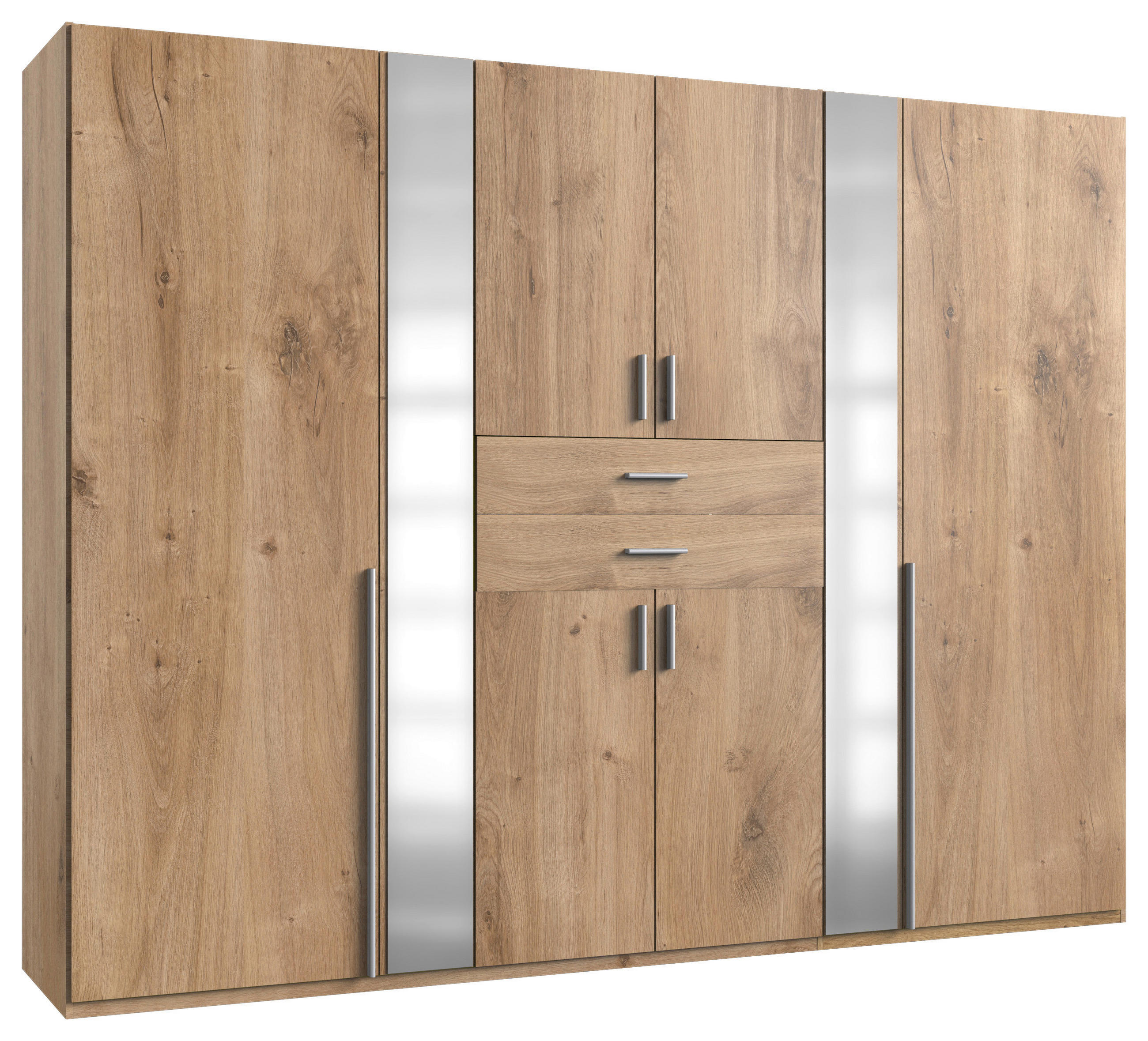 KLEIDERSCHRANK 270/208/58 cm,  in Plankeneiche, 8-türig  - Plankeneiche/Alufarben, KONVENTIONELL, Glas/Holzwerkstoff (270/208/58cm) - Carryhome