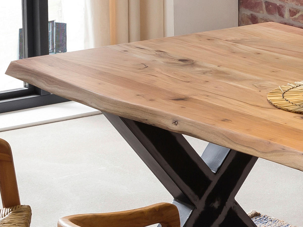 ESSTISCH 160/85/77 cm Echtholz  Holz, Metall rechteckig Naturfarben, Schwarz  - Schwarz/Naturfarben, MODERN, Holz/Metall (160/85/77cm) - MID.YOU
