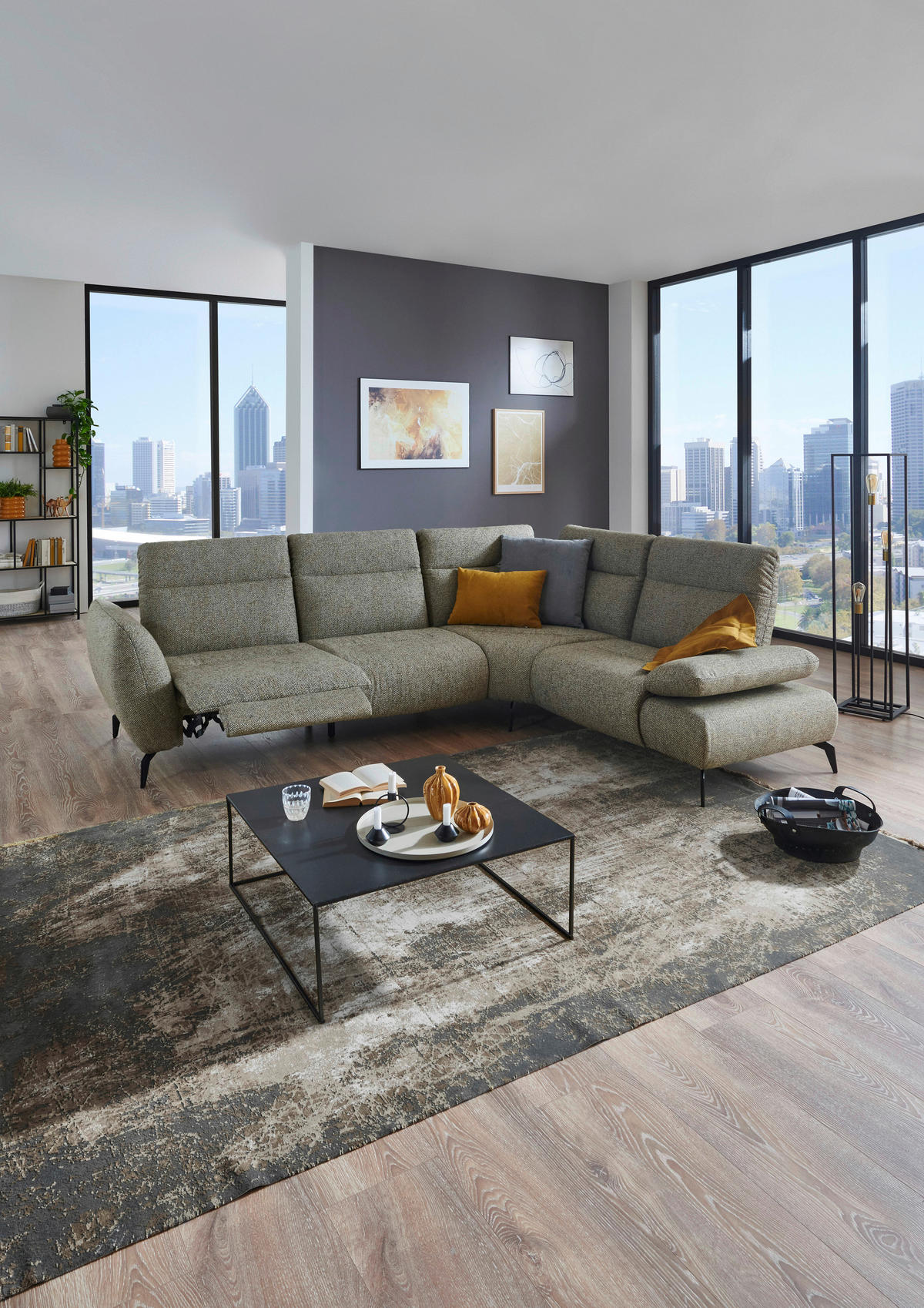ECKSOFA in Webstoff Creme, Graubraun  - Graubraun/Creme, Design, Textil/Metall (290/223cm) - Moderano