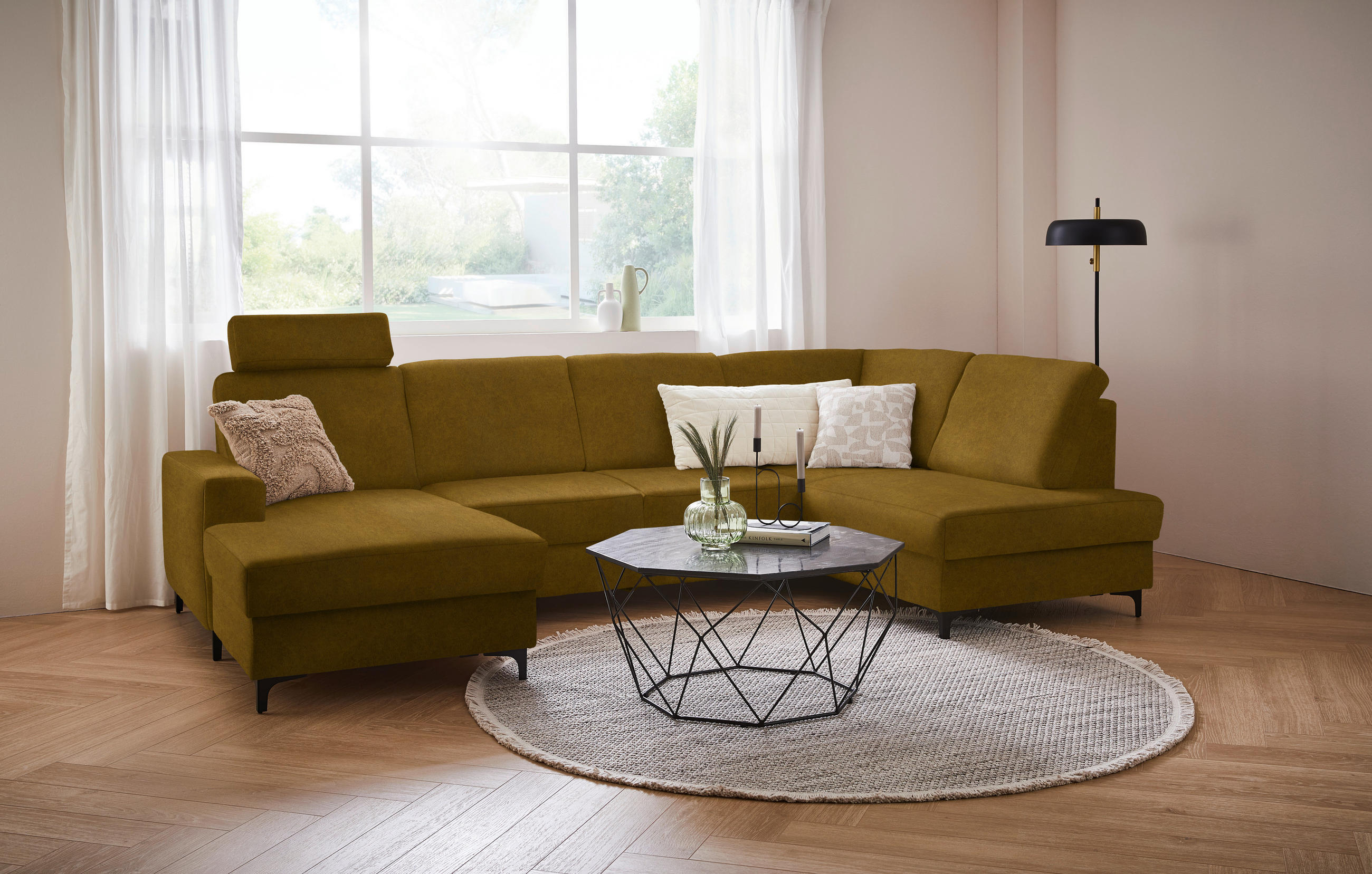 SOFFA i flatväv mässingsfärgad  - mässingsfärgad/svart, Klassisk, metall/textil (167/317/185cm) - Livetastic