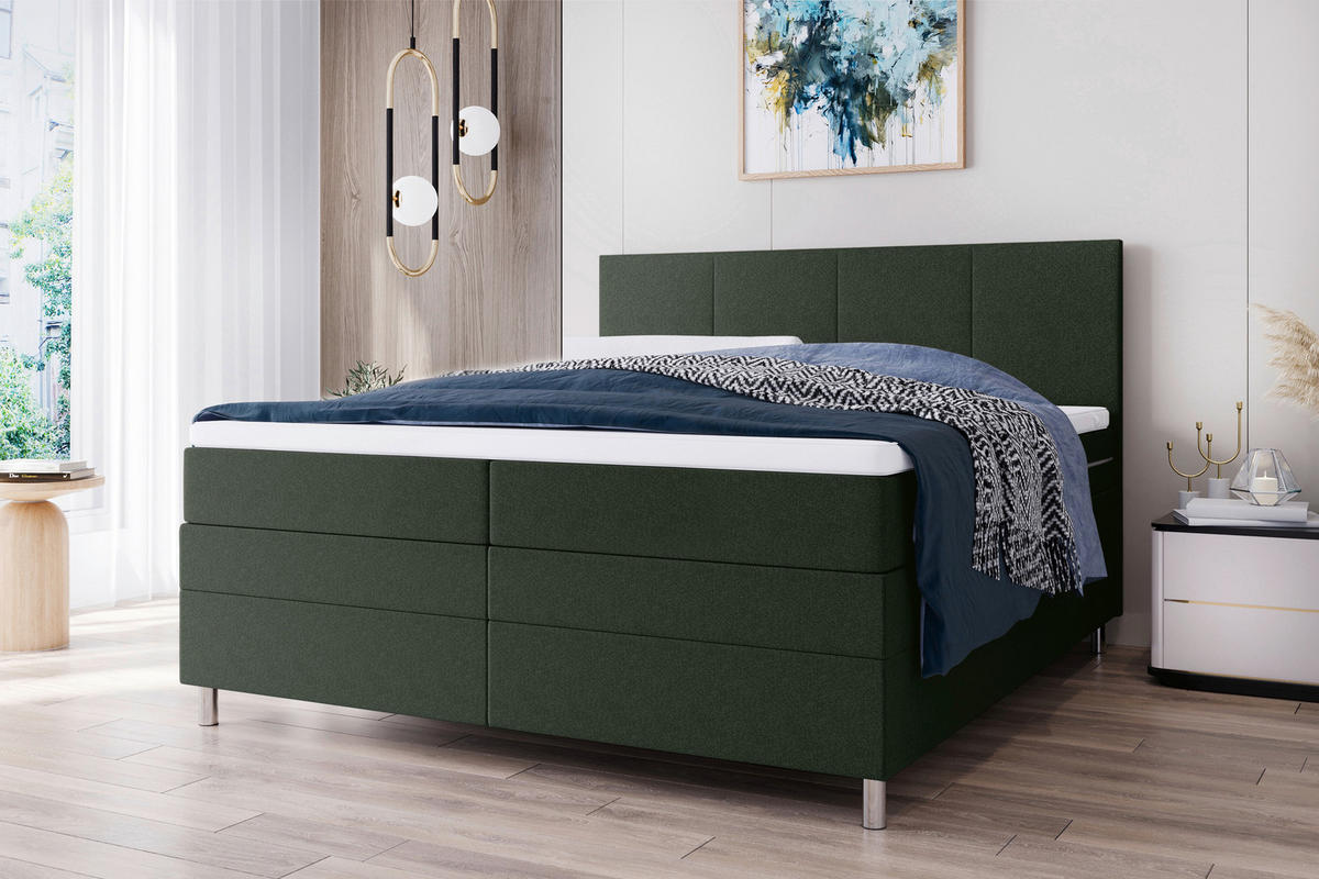 BOXSPRINGBETT 140/200 cm  in Grün  - Chromfarben/Grün, KONVENTIONELL, Kunststoff/Textil (140/200cm) - Boxxx
