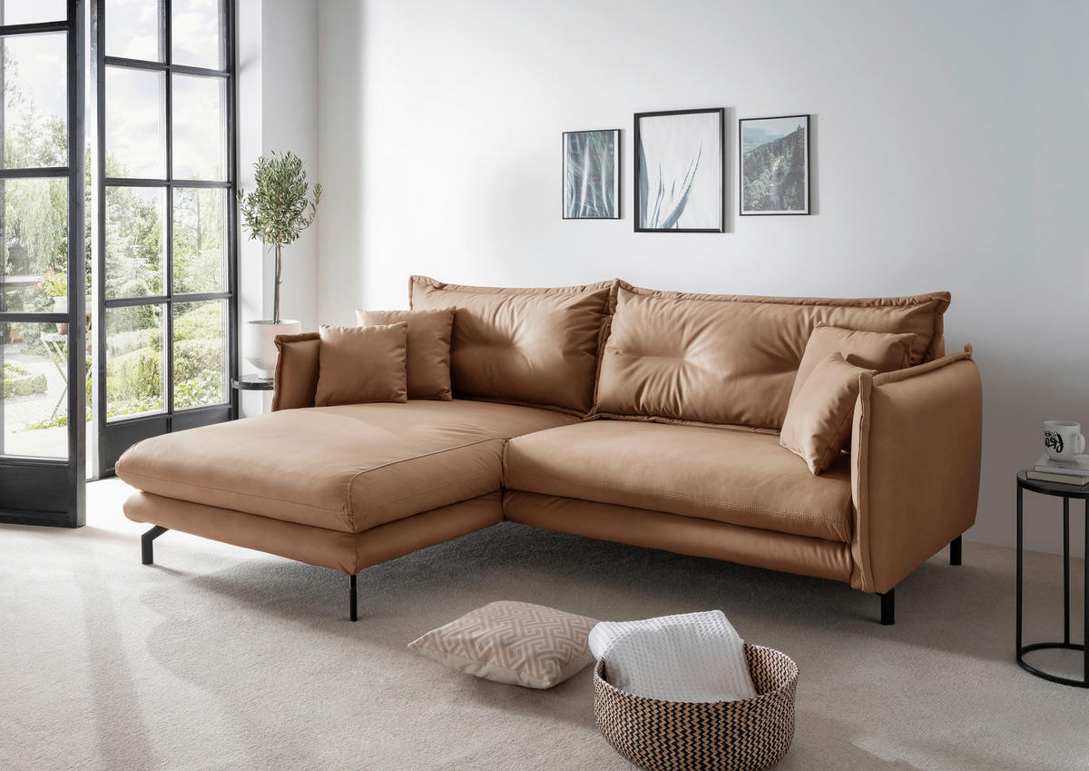 ECKSOFA in Lederlook Taupe  - Taupe/Schwarz, Modern, Textil/Metall (180/255cm) - Livetastic