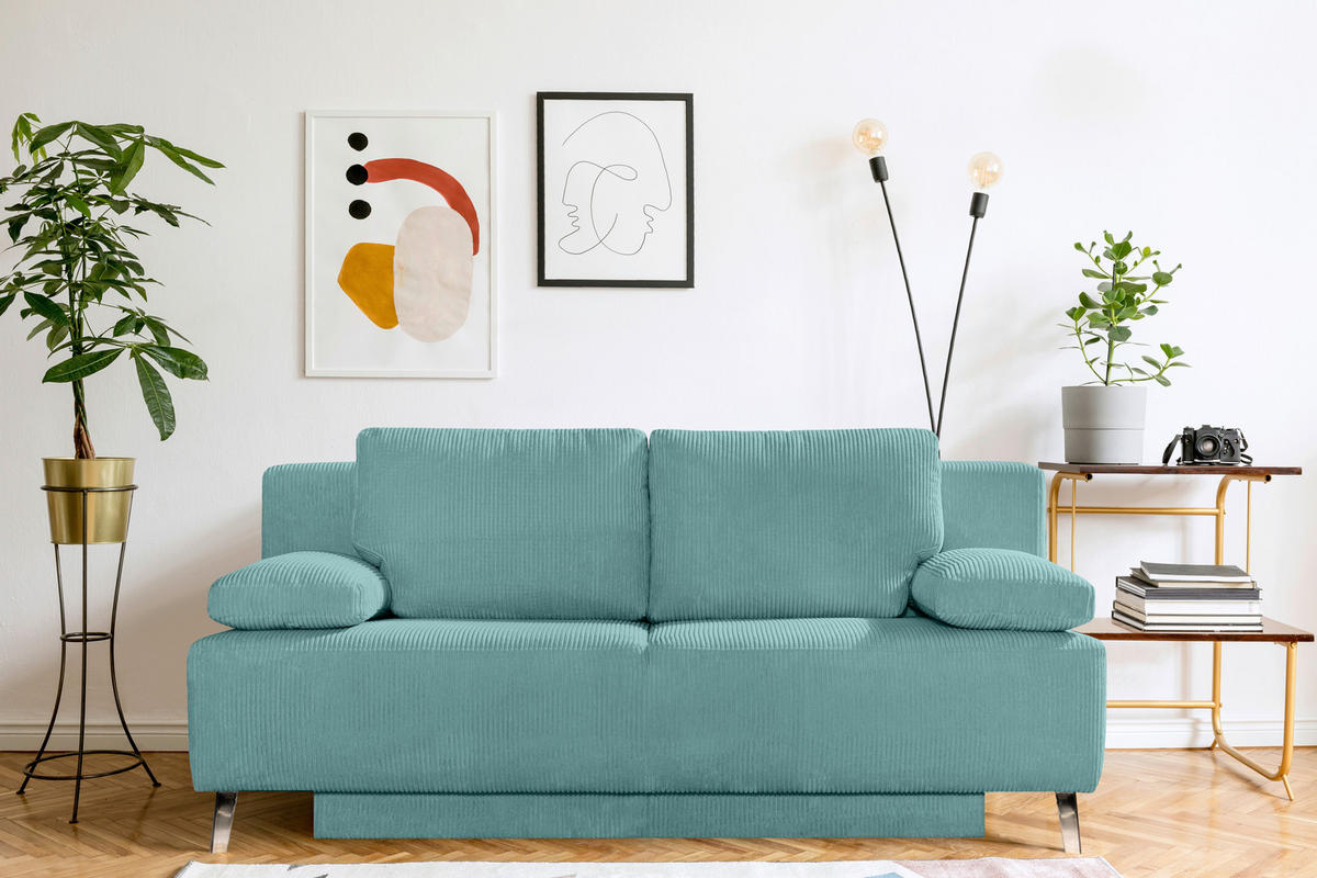 SCHLAFSOFA Cord Türkis  - Türkis/Chromfarben, Modern, Textil/Metall (197/92/88cm) - Novel