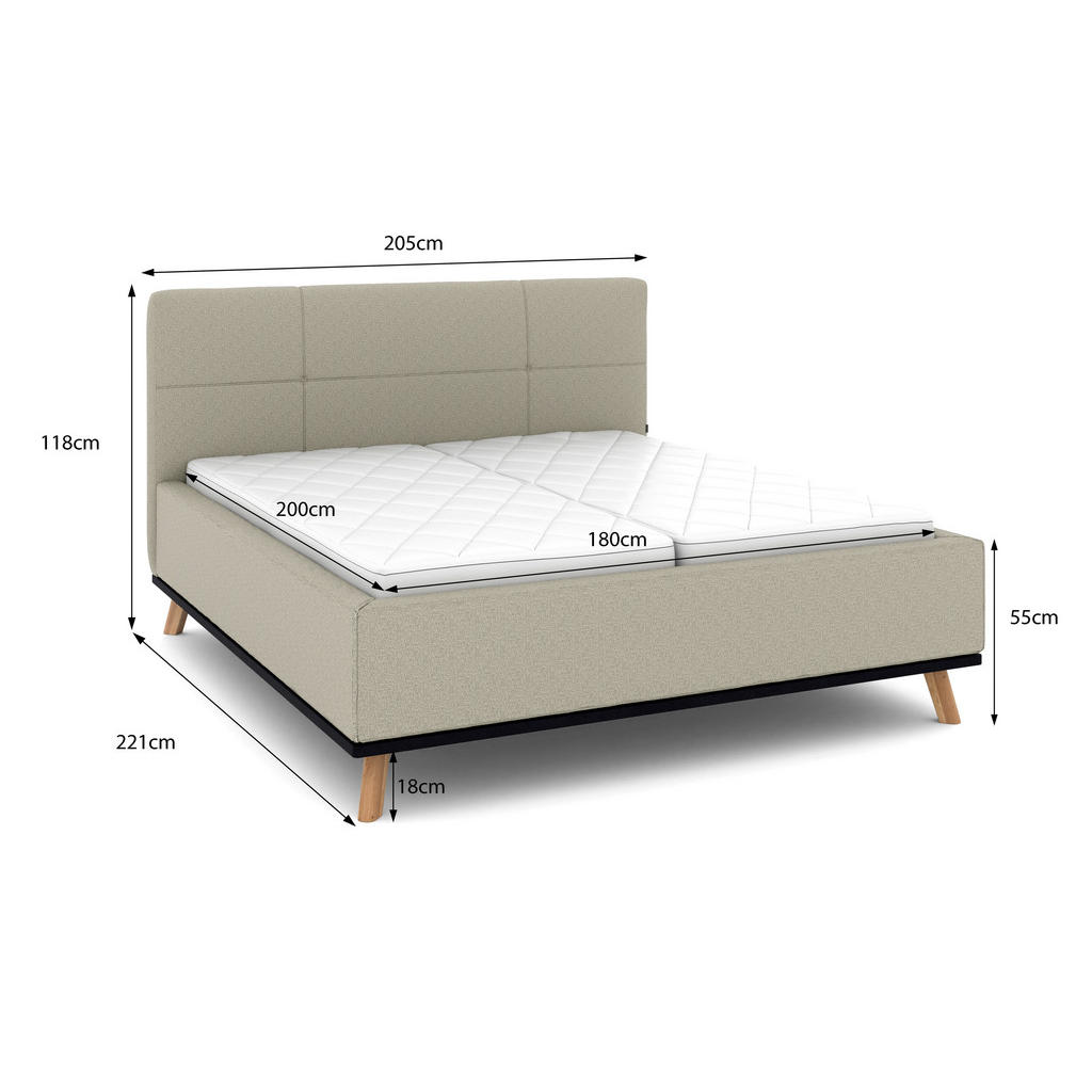 Thumbnail - Musterring Polsterbett, Hellgrau, Textil, Birke, Buche,Esche, massiv, H2 + H3, Höhe ca. 20 cm, 180x200 cm, Reach, atmung...