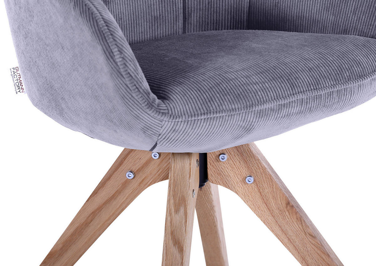 ARMLEHNSTUHL  in Cord  - Eichefarben/Hellgrau, LIFESTYLE, Holz/Textil (60/83/65cm) - home24