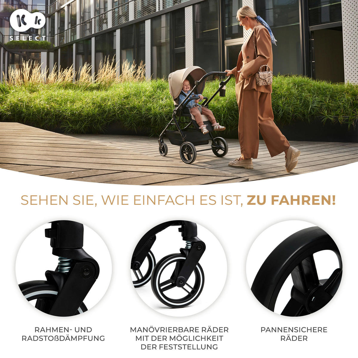 KINDERWAGEN Yoxi 3in1  - Schwarz Hochglanz/Beigebraun, Basics, Kunststoff/Textil (107/59/97cm) - Kinderkraft