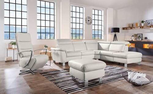 ECKSOFA in Echtleder Weiss  - Weiss/Alufarben, Design, Leder/Metall (271/239cm) - Cantus