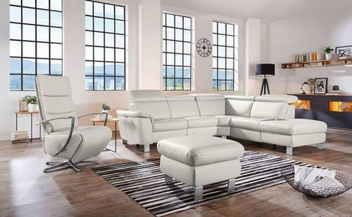ECKSOFA in Echtleder Weiss  - Weiss/Alufarben, Design, Leder/Metall (271/239cm) - Cantus