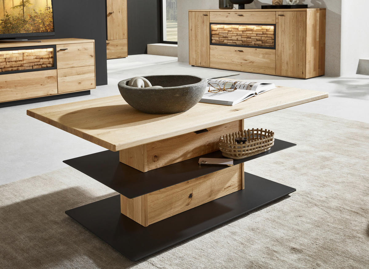 COUCHTISCH in Holz, Metall 120/70/47,6-66,9 cm  - Wildeiche/Schwarz, Natur, Holz/Metall (120/70/47,6-66,9cm) - Valnatura