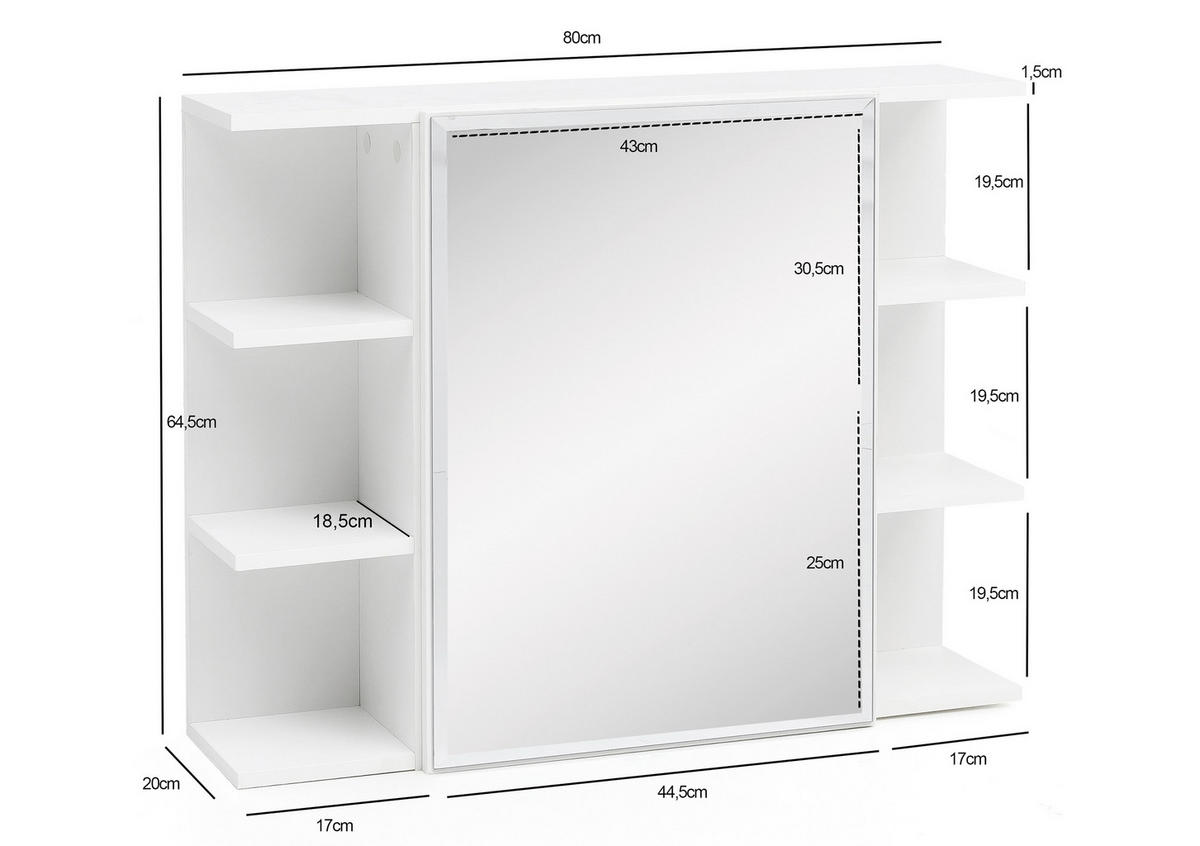 SPIEGELSCHRANK 80/64,5/20 cm  - Weiss, Konventionell, Glas/Holzwerkstoff (80/64,5/20cm) - MID.YOU