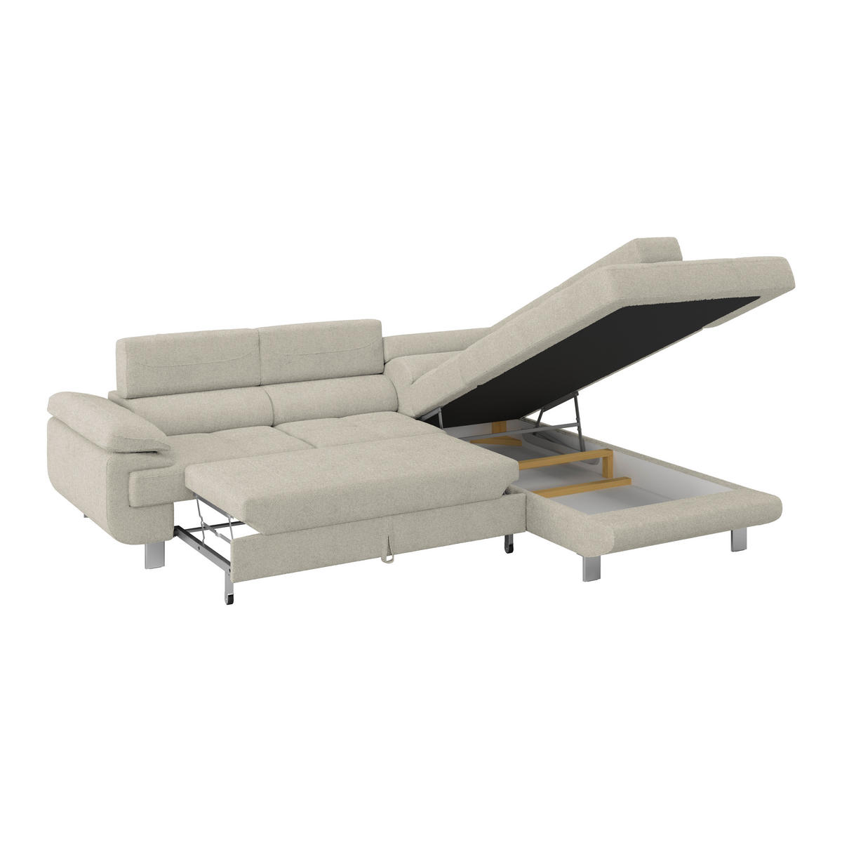 ECKSOFA in Drell Greige  - Greige, Modern, Textil/Metall (270/230cm) - MID.YOU