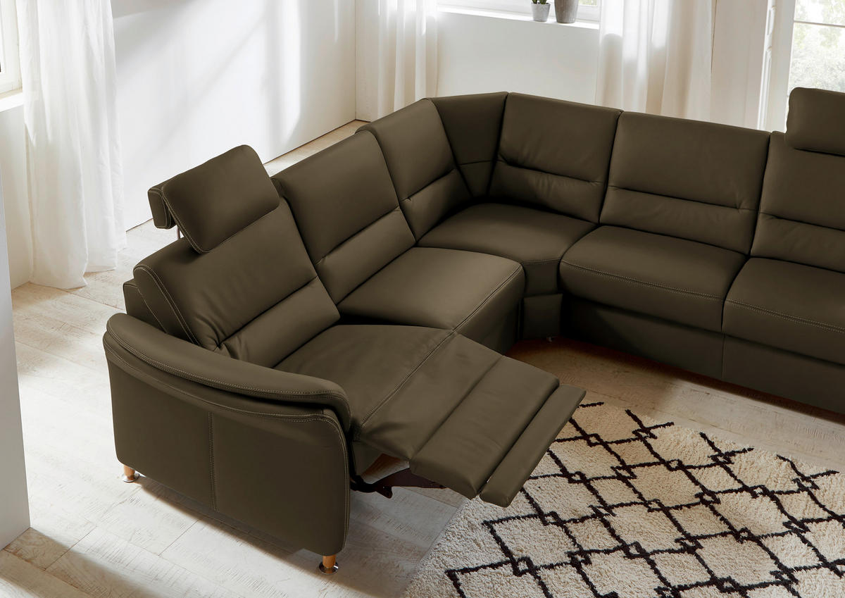 ECKSOFA in Echtleder Grün  262/262 cm  - Eichefarben/Beige, KONVENTIONELL, Leder/Holz (262/262cm) - Beldomo Premium