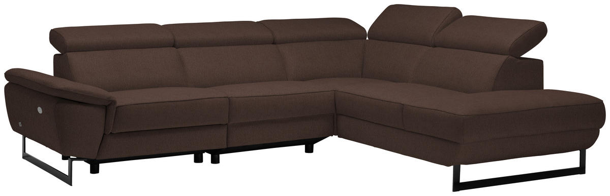 ECKSOFA in Echtleder Braun  - Schwarz/Braun, Design, Leder/Metall (281/225cm) - Celina Home