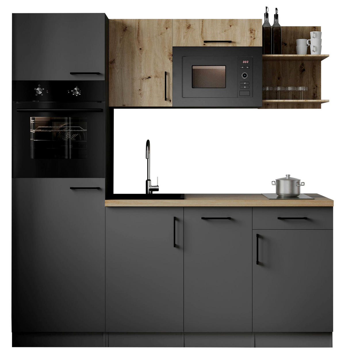 KÜCHENBLOCK Oliver 205 cm  in Grau, Eiche Artisan  - Eiche Artisan/Grau, Trend, Holzwerkstoff/Metall (205cm) - Respekta