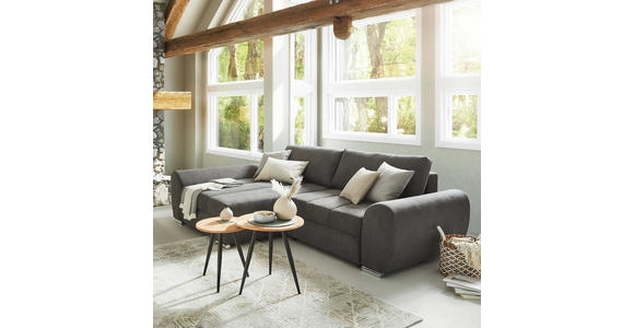 ECKSOFA Dunkelgrau Flachgewebe  - Chromfarben/Dunkelgrau, KONVENTIONELL, Textil/Metall (175/270cm) - Carryhome
