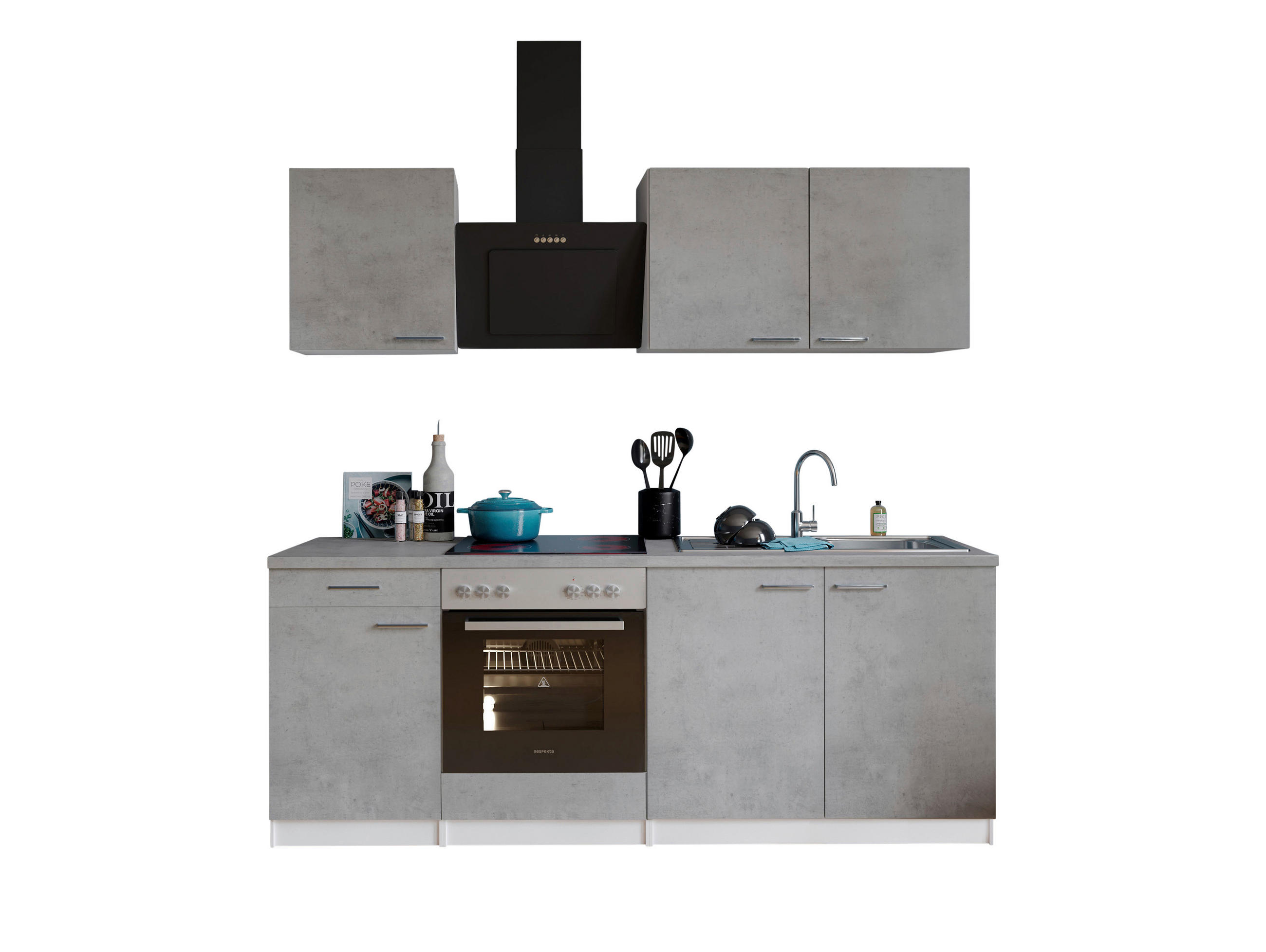 KÜCHENBLOCK 210 cm in Grau, Weiß - Edelstahlfarben/Weiß, Basics, Holzwerkstoff/Metall (210cm) - Respekta