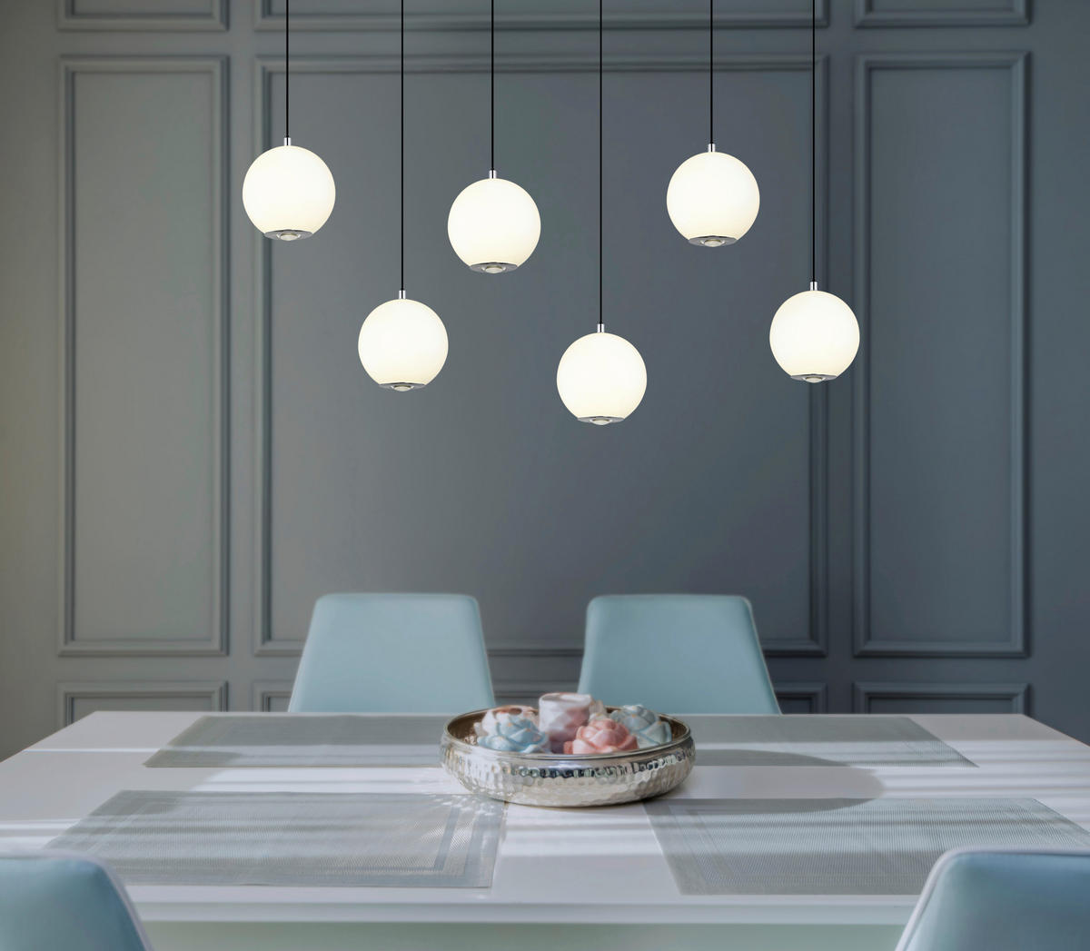 LED-HÄNGELEUCHTE SIMMONS 97,5/30/150 cm   - Klar/Chromfarben, KONVENTIONELL, Glas/Kunststoff (97,5/30/150cm) - Globo