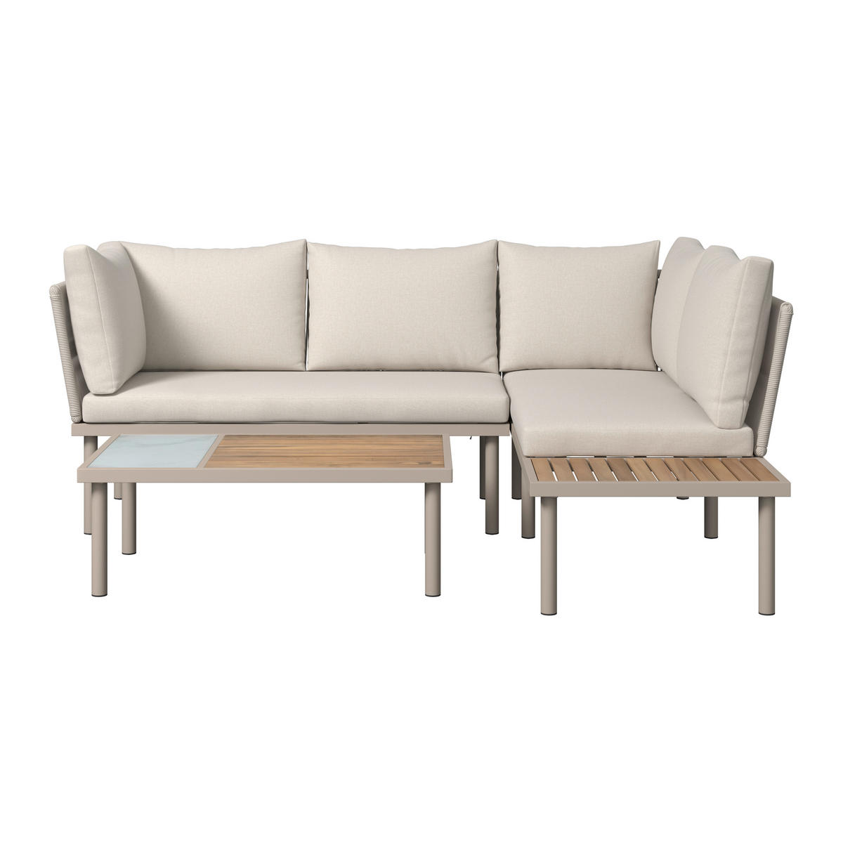 LOUNGEGARNITUR   Akazie massiv Eisen  - Creme/Akaziefarben, MODERN, Holz/Textil (215l) - Ambia Garden