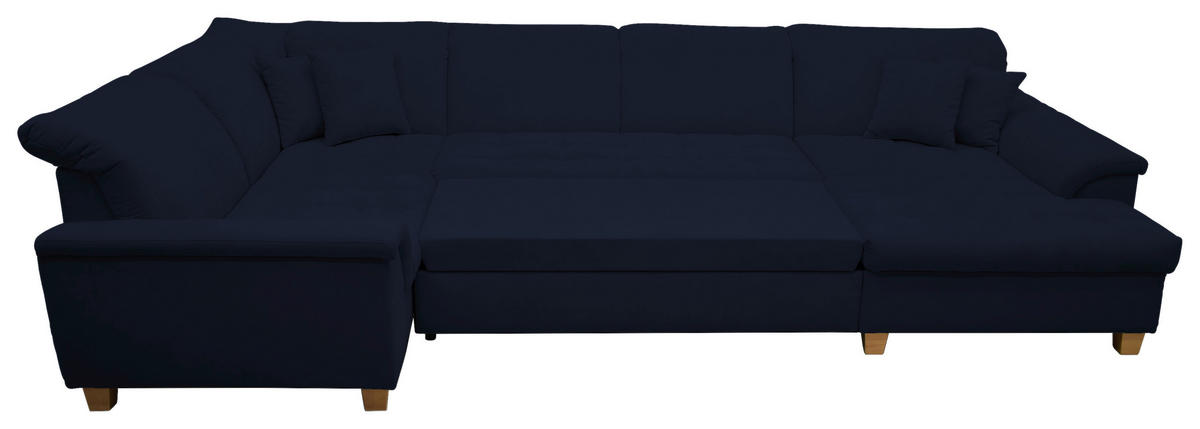 WOHNLANDSCHAFT Dunkelblau Mikrofaser  - Eichefarben/Dunkelblau, KONVENTIONELL, Holz/Textil (214/352/170cm) - MID.YOU