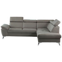 WOHNLANDSCHAFT Kombination Echtleder/Lederlook Schlammfarben  - Chromfarben/Schlammfarben, Leder/Metall (252/197cm) - Celina Home