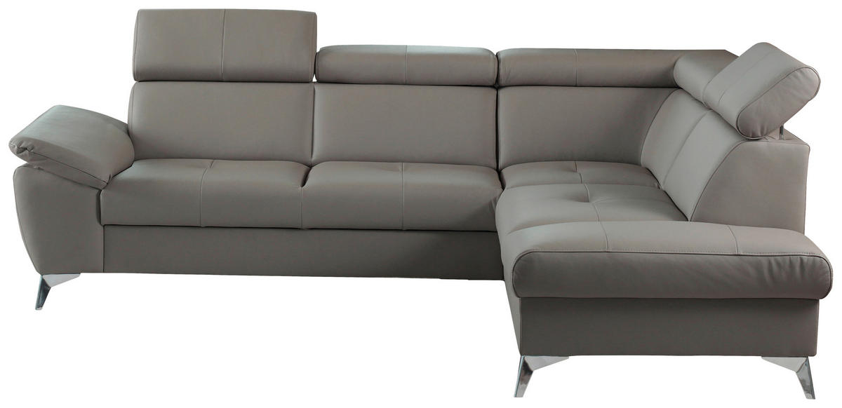 WOHNLANDSCHAFT Kombination Echtleder/Lederlook Schlammfarben  - Chromfarben/Schlammfarben, Leder/Metall (252/197cm) - Celina Home